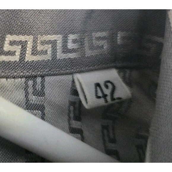 Versace Classic V2 Mens 42 Grey Geometric Button-Up Dress Italy Dress Casual - Picture 6 of 9